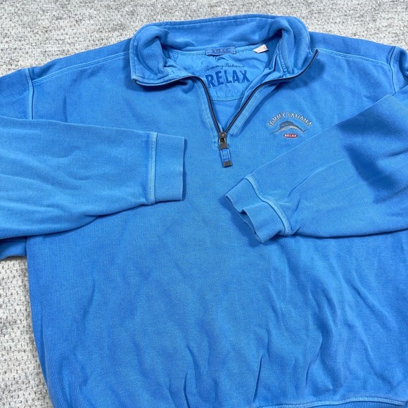 Tommy Bahama Sweater Men Large Light Blue Pullover Quarter Zip Sweatshirt Relax - Picture 4 of 11